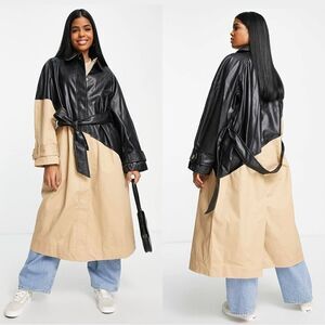 NEW ASOS Spliced faux leather trench coat